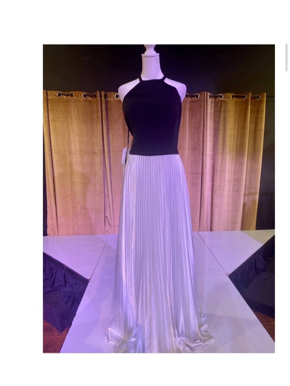 Mon Cheri Black and White Two-Tone Halter Maxi Dress